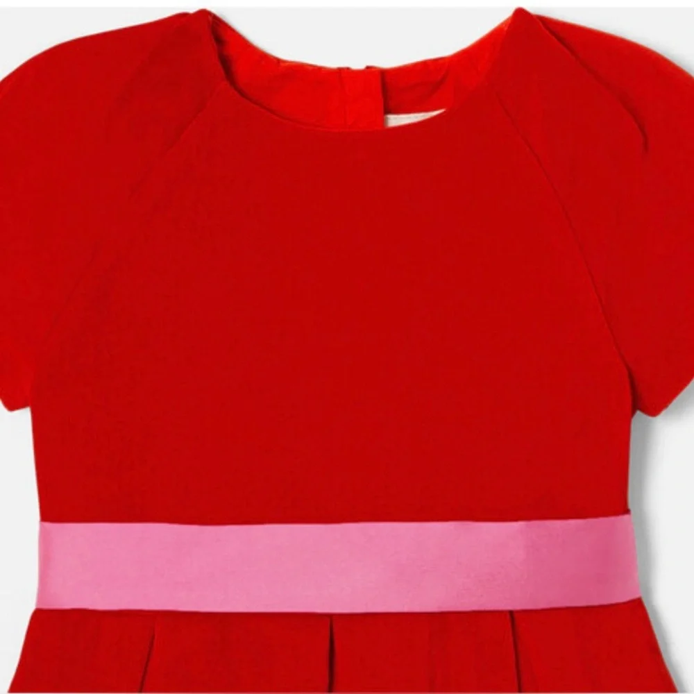 Jacadi Girls Philippine Dark Orange Pleated Velvet Holiday Dress w/ Pink Bow